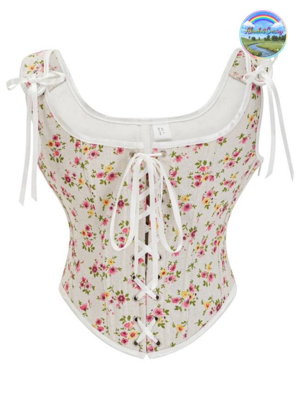 Vintage Renaissance Lace Trim Corset Bustier Asymmetrical Hem